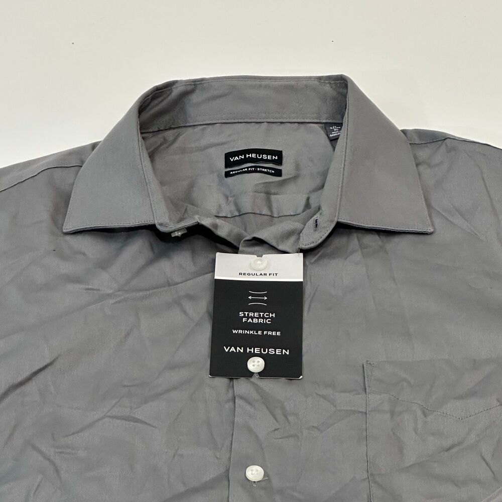 Van Heusen Men's Dress Shirt Light Gray Regular Fit Stretch, Size XL (17/34-35)